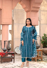 Midnight Teal Sequin Charm - Embroidered Lawn Cotton Set