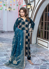 Navy Blue Velvet Embroidered Suit | Maryam Fashions