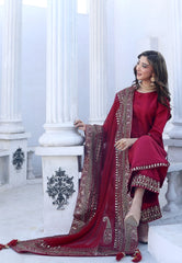 Crimson Elegance Luxury Sequins Embroidered Silk Suit with Chiffon Dupatta – Maryam Fashions