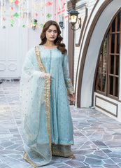 Sky Blue Organza Embroidered Suit | Maryam Fashions