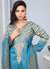 Teal Blue Embroidered Suit – Maryam Fashions