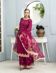 Magenta Embroidered Silk Suit | Maryam Fashions - Maryam Fashions
