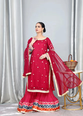 Mehroon Chiffon Embellished Suit – Maryam Fashions