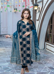 Navy Blue Velvet Embroidered Suit | Maryam Fashions