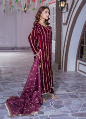 Mahroon Velvet Embroidered Suit | Maryam Fashions
