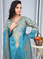 Teal Blue Embroidered Suit – Maryam Fashions