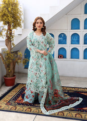 Mint Green Organza Embroidered Suit Online | Maryam Fashions