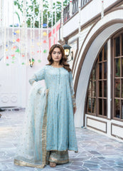 Sky Blue Organza Embroidered Suit | Maryam Fashions