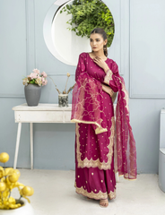 Magenta Embroidered Silk Suit | Maryam Fashions - Maryam Fashions