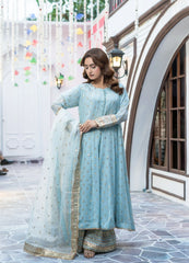 Sky Blue Organza Embroidered Suit | Maryam Fashions