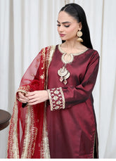 Maroon Embroidered Suit– Maryam Fashions