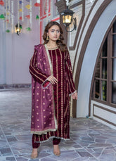 Mahroon Velvet Embroidered Suit | Maryam Fashions