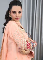 Peach Chiffon Embroidered Suit – Maryam Fashions