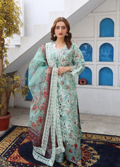 Mint Green Organza Embroidered Suit Online | Maryam Fashions