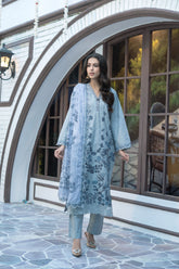 Sky Blue Printed Winter Cotton Suit | Maryam Fashions - Maryam Fashions