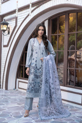 Sky Blue Printed Winter Cotton Suit | Maryam Fashions