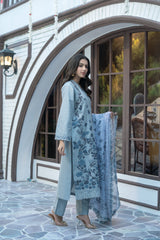 Sky Blue Printed Winter Cotton Suit | Maryam Fashions