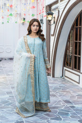 Sky Blue Organza Embroidered Suit | Maryam Fashions