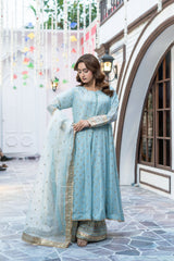 Sky Blue Organza Embroidered Suit | Maryam Fashions