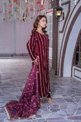 Mahroon Velvet Embroidered Suit | Maryam Fashions