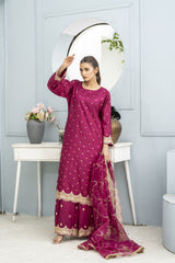 Magenta Embroidered Silk Suit | Maryam Fashions
