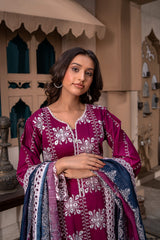 Magenta Embroidered Winter Cotton Suit | Maryam Fashions