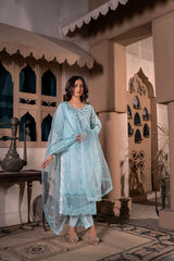 Sky Blue Embroidered Silk Suit | Maryam Fashions