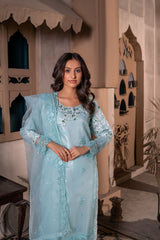 Sky Blue Embroidered Silk Suit | Maryam Fashions