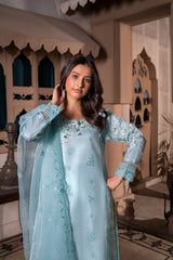 Sky Blue Embroidered Silk Suit | Maryam Fashions