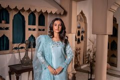 Sky Blue Embroidered Silk Suit | Maryam Fashions
