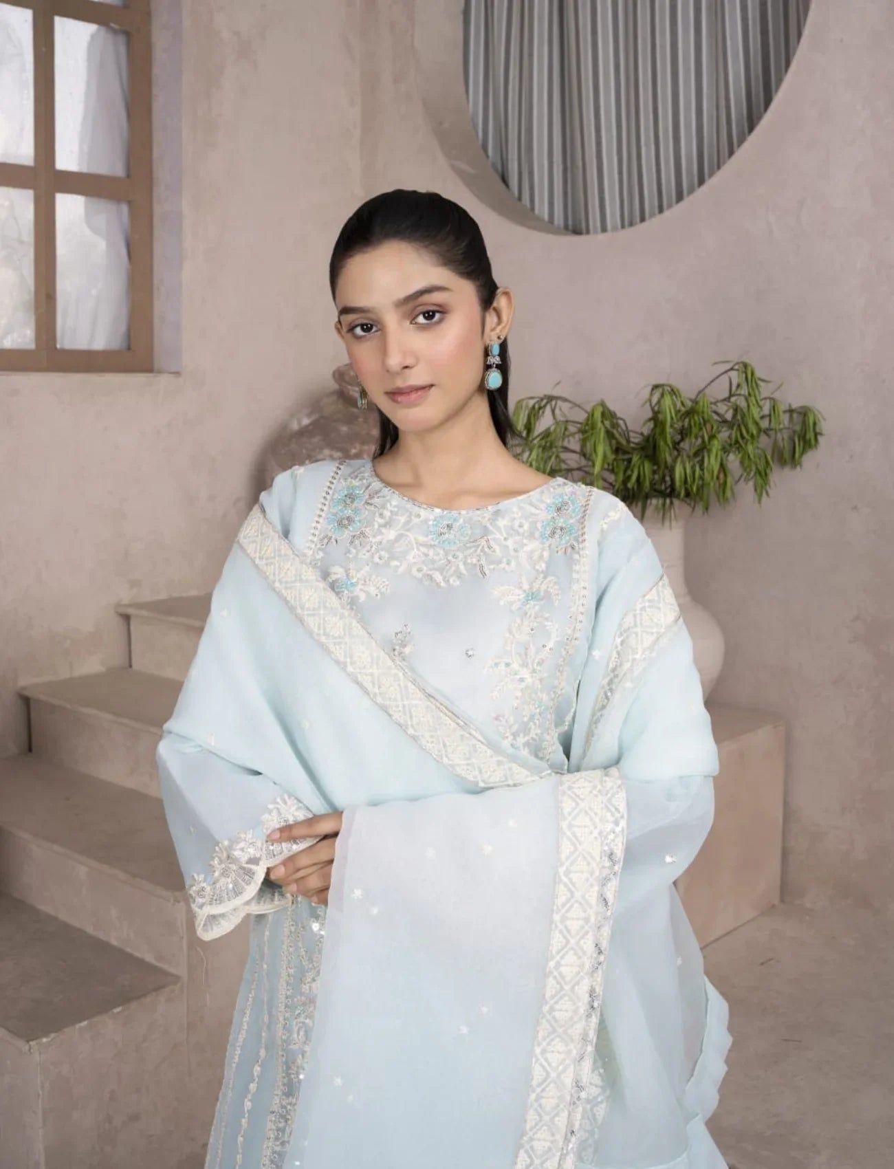 Ice Blue Organza Suit – Maryam Fashions - Maryam Fashions