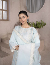 Ice Blue Organza Suit – Maryam Fashions - Maryam Fashions
