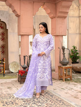 Lilac Silver Organza Embroidered Suit | Maryam Fashions