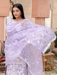 Lilac Silver Organza Embroidered Suit | Maryam Fashions