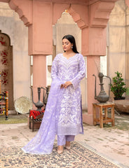 Lilac Silver Organza Embroidered Suit | Maryam Fashions - Maryam Fashions