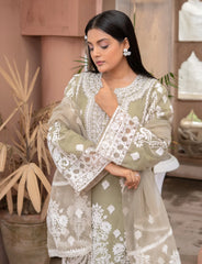 Light Olive Organza Embroidered Suit | Maryam Fashions