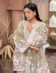 Light Olive Organza Embroidered Suit | Maryam Fashions - Maryam Fashions