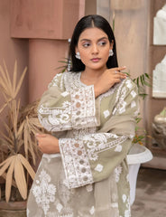 Light Olive Organza Embroidered Suit | Maryam Fashions - Maryam Fashions