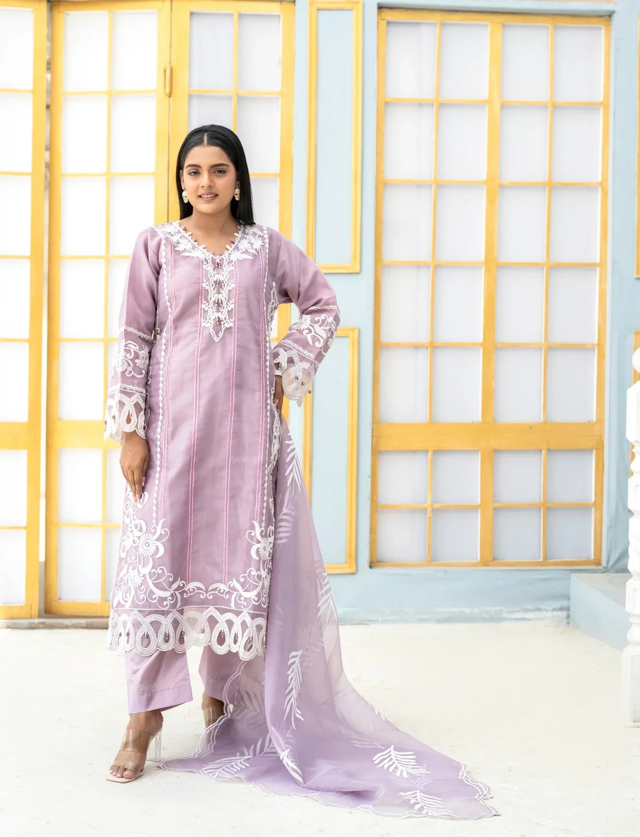 Purple Organza Embroidered Suit | Maryam Fashions - Maryam Fashions