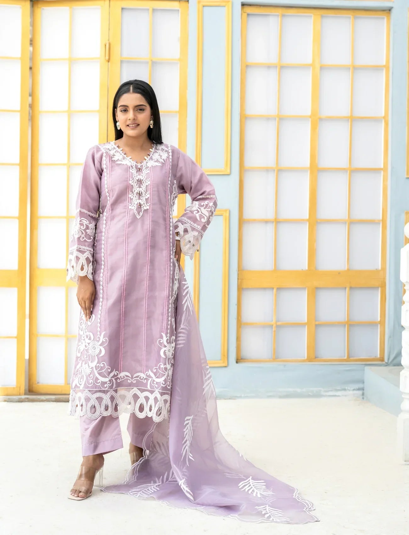 Purple Organza Embroidered Suit | Maryam Fashions - Maryam Fashions