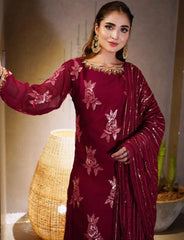 Red Chiffon Suit – Maryam Fashions - Maryam Fashions