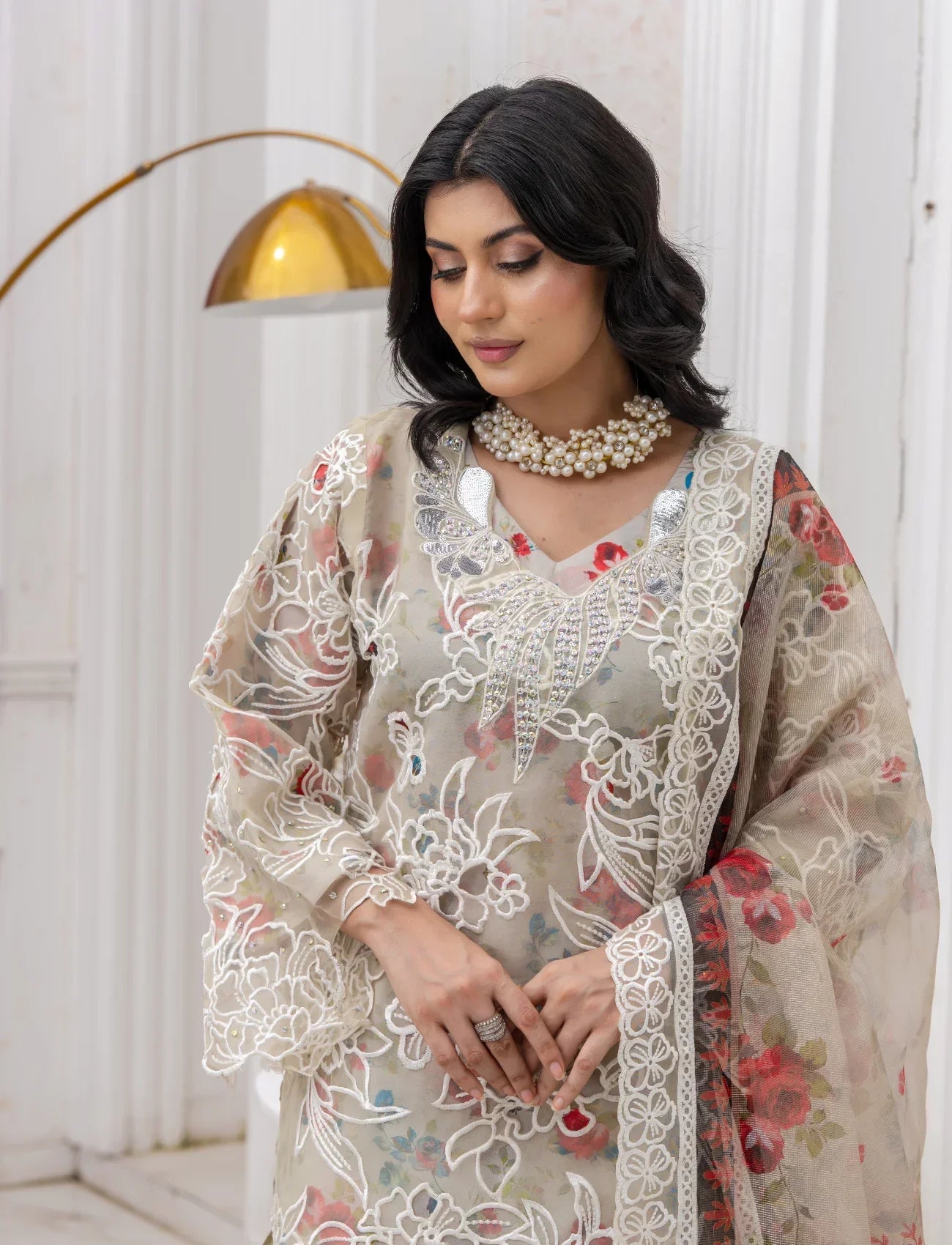 Skin Organza Embroidered Suit Online | Maryam Fashions - Maryam Fashions
