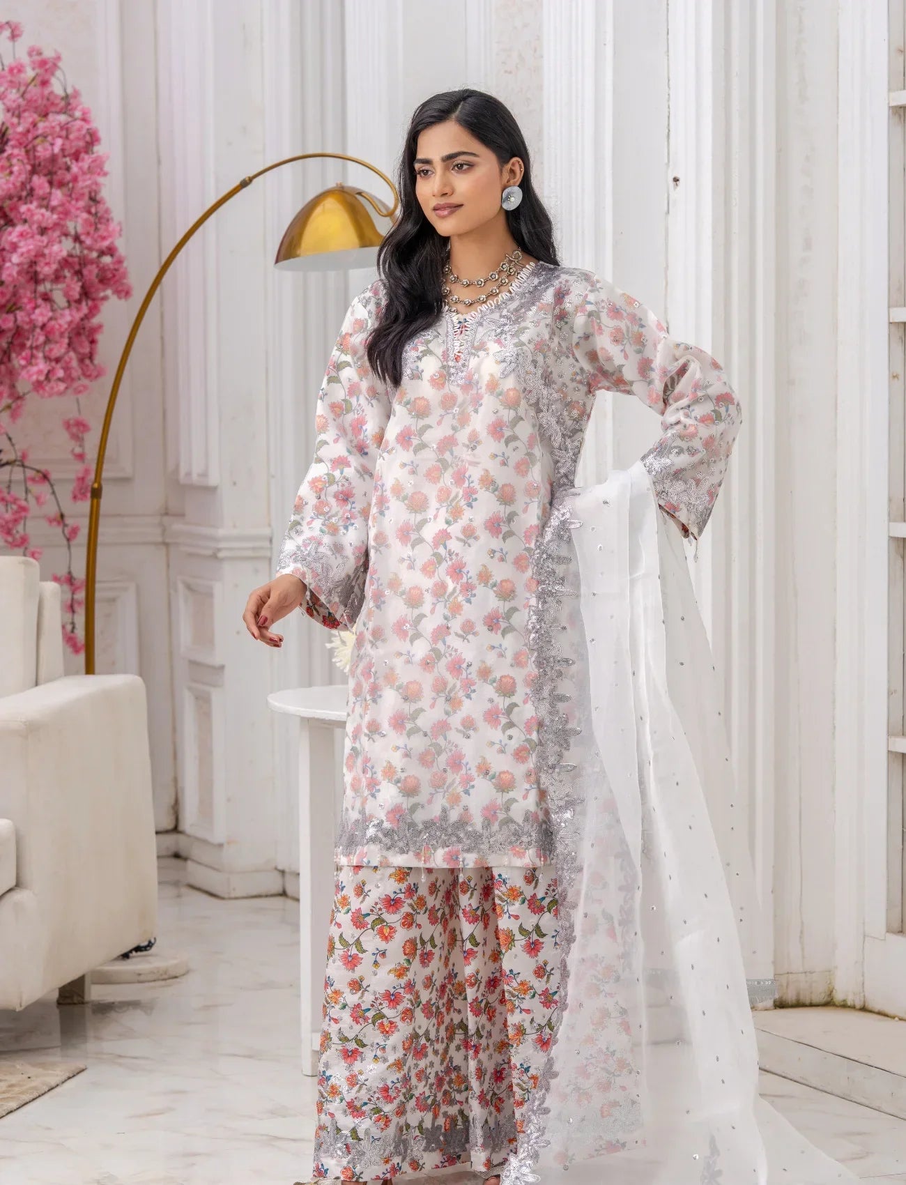 White Organza Embroidered Suit – Maryam Fashions - Maryam Fashions