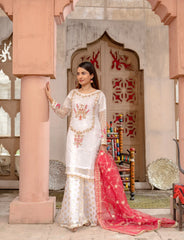 White & Red Organza Suit – Maryam Fashions