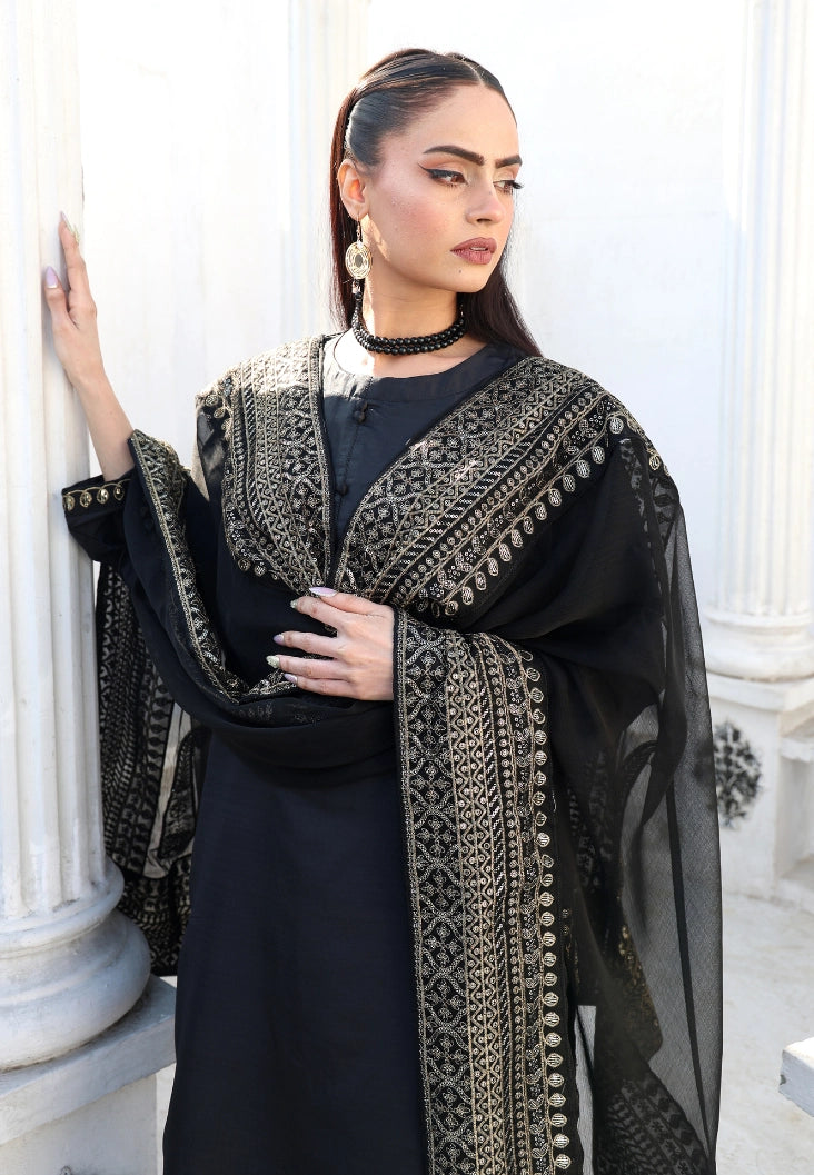 Noir Royale Luxury Sequins Embroidered Silk Suit with Chiffon Dupatta – Maryam Fashions