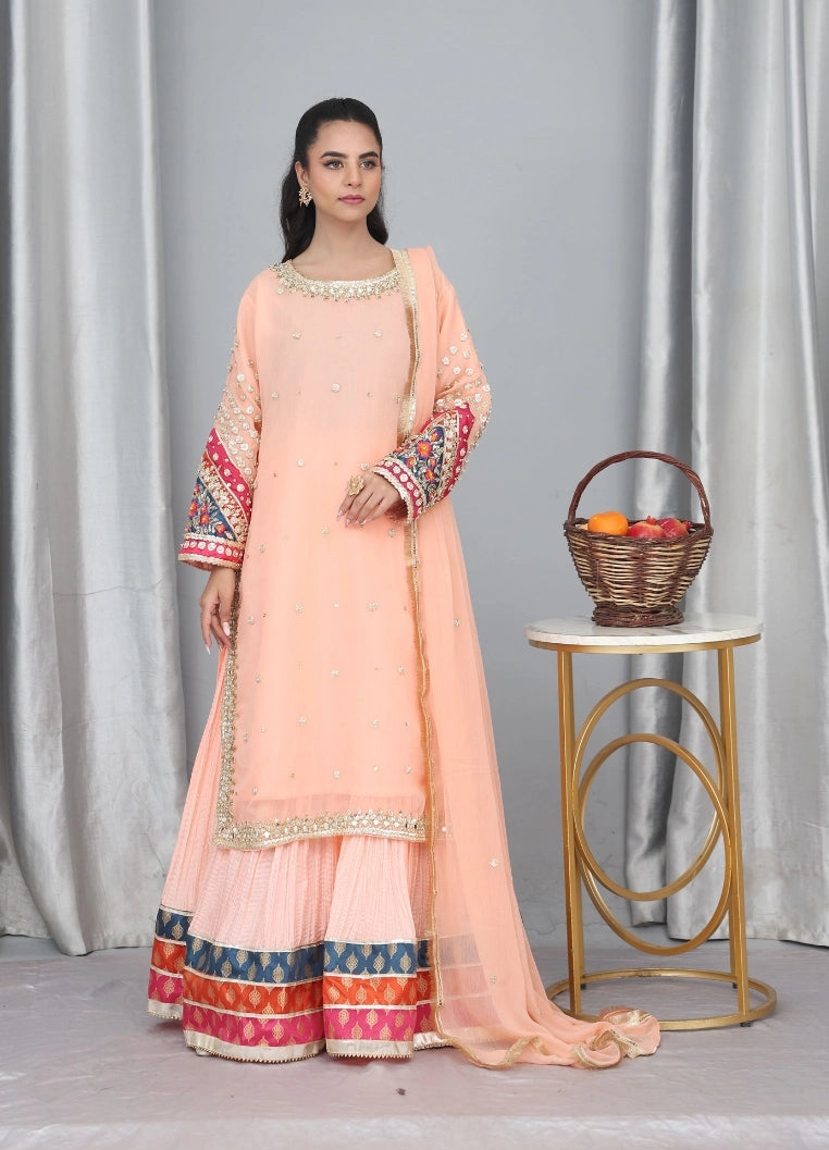 Peach Chiffon Embroidered Suit – Maryam Fashions
