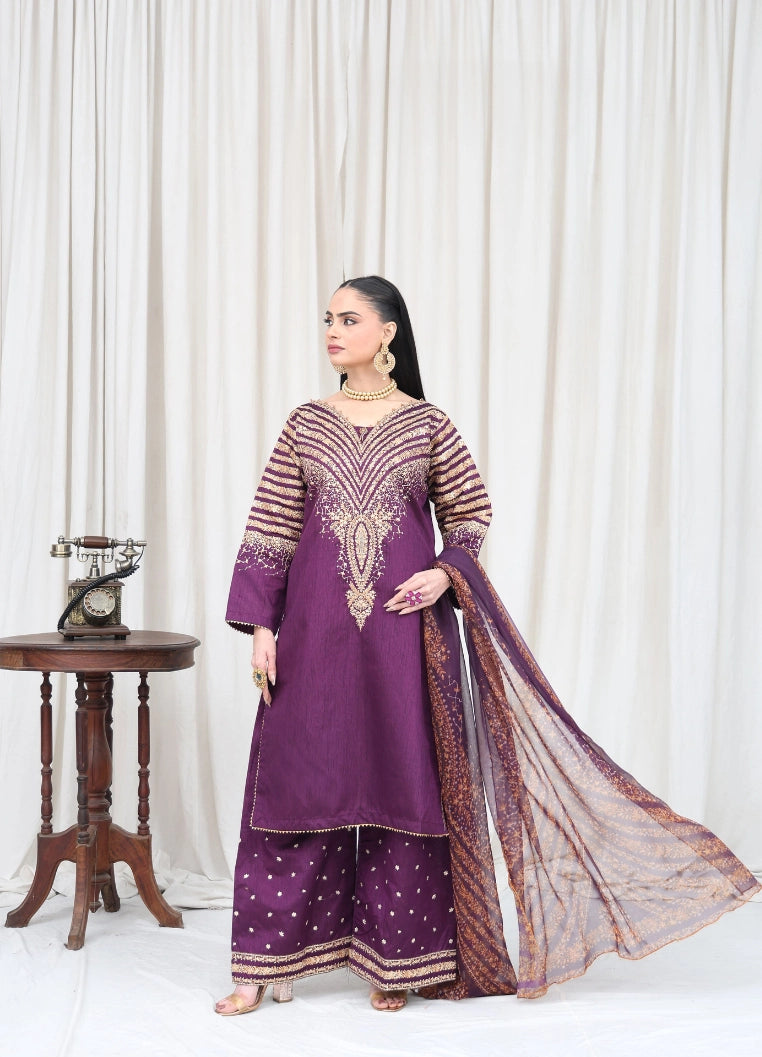 Purple Embroidered  Suit – Maryam Fashions