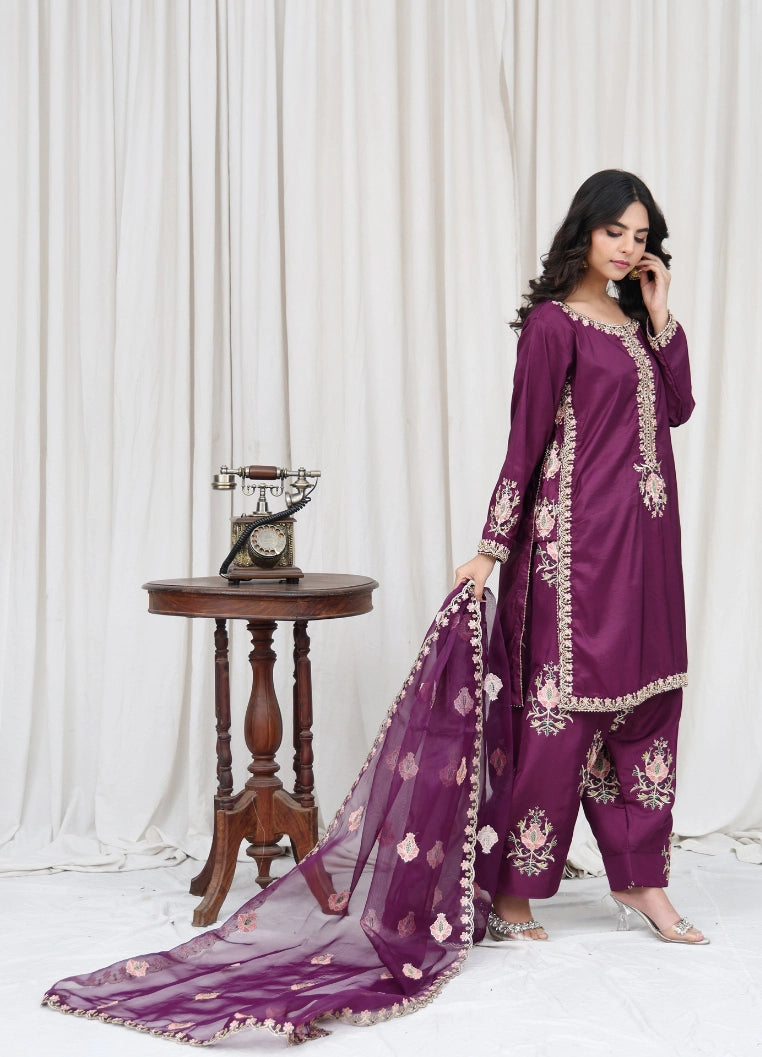 Magenta Embroidered Suit – Maryam Fashions