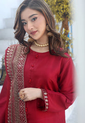 Crimson Elegance Luxury Sequins Embroidered Silk Suit with Chiffon Dupatta – Maryam Fashions