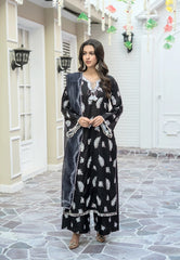 Black Luxury Summer Cotton Embroidered Suit with Mirror Work Neckline & Printed Dupatta – Maryam Fashions